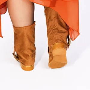 Bota Feminina Vizzano Slouch Caramelo Cano Médio Salto Bloco - Imagem 5